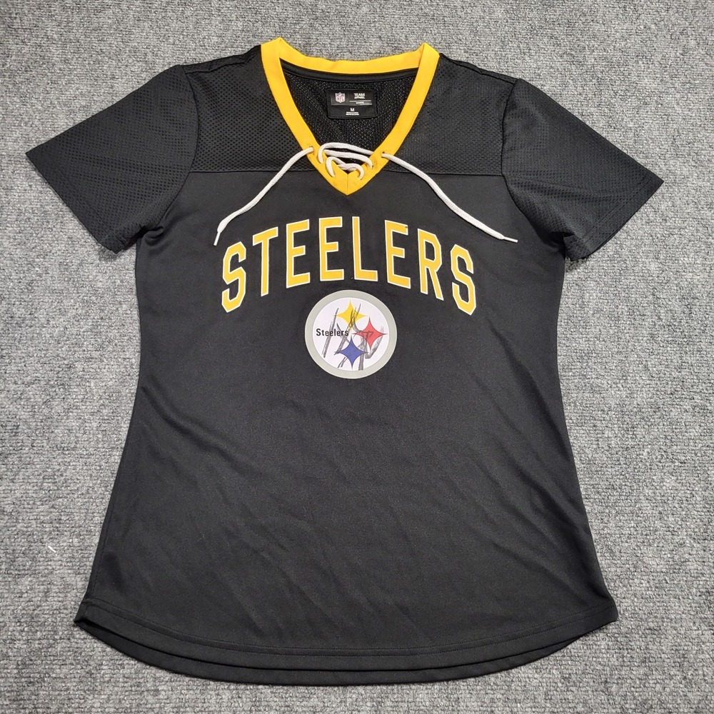GIII Pittsburgh Steelers Women's Original State Lace Up T-Shirt Size Medium
